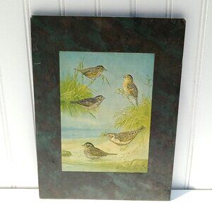 Walter A Weber Bird Print On Gray Slate Tile Textured Art Unique Wall Hanging